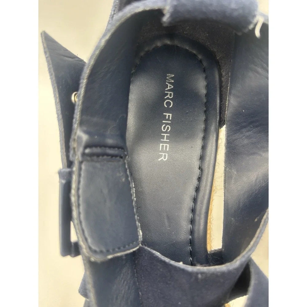 Marc Fisher Zaide Espadrille Dark Blue Suede‎ Platform Wedge size 9.5